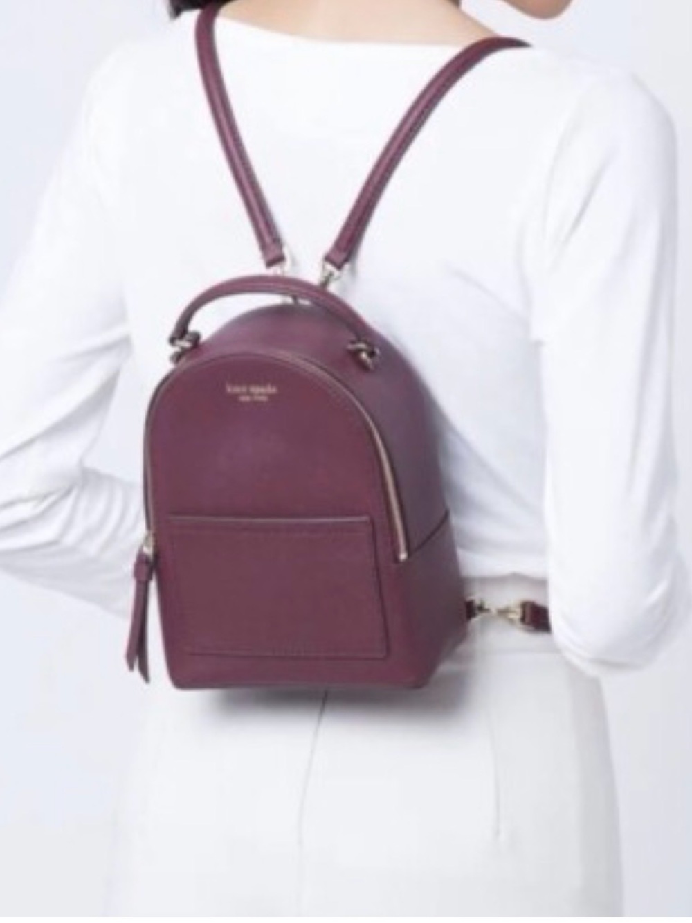 Kate Spade Cameron Mini Convertible Leather Backpack in the color cherrywood - Picture 2 of 11
